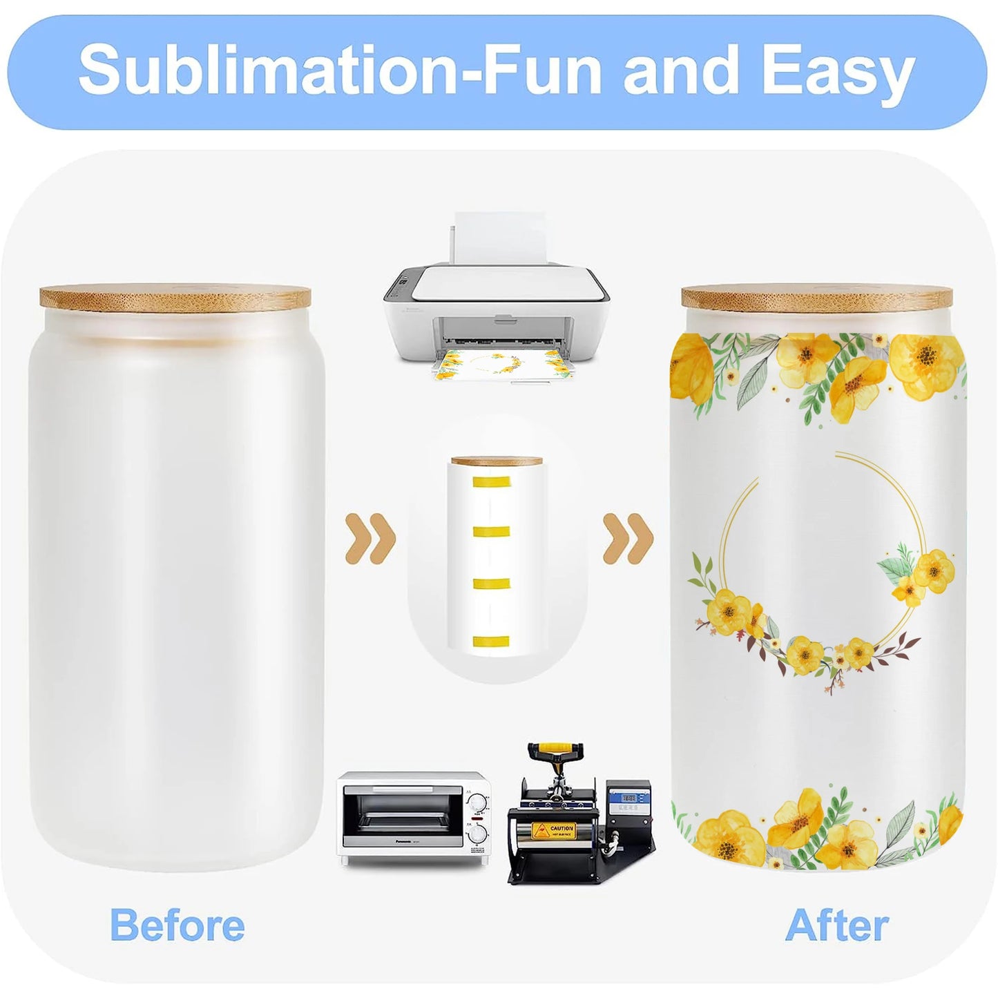 8 Pack Sublimation Blanks, Frosted glass jars.
