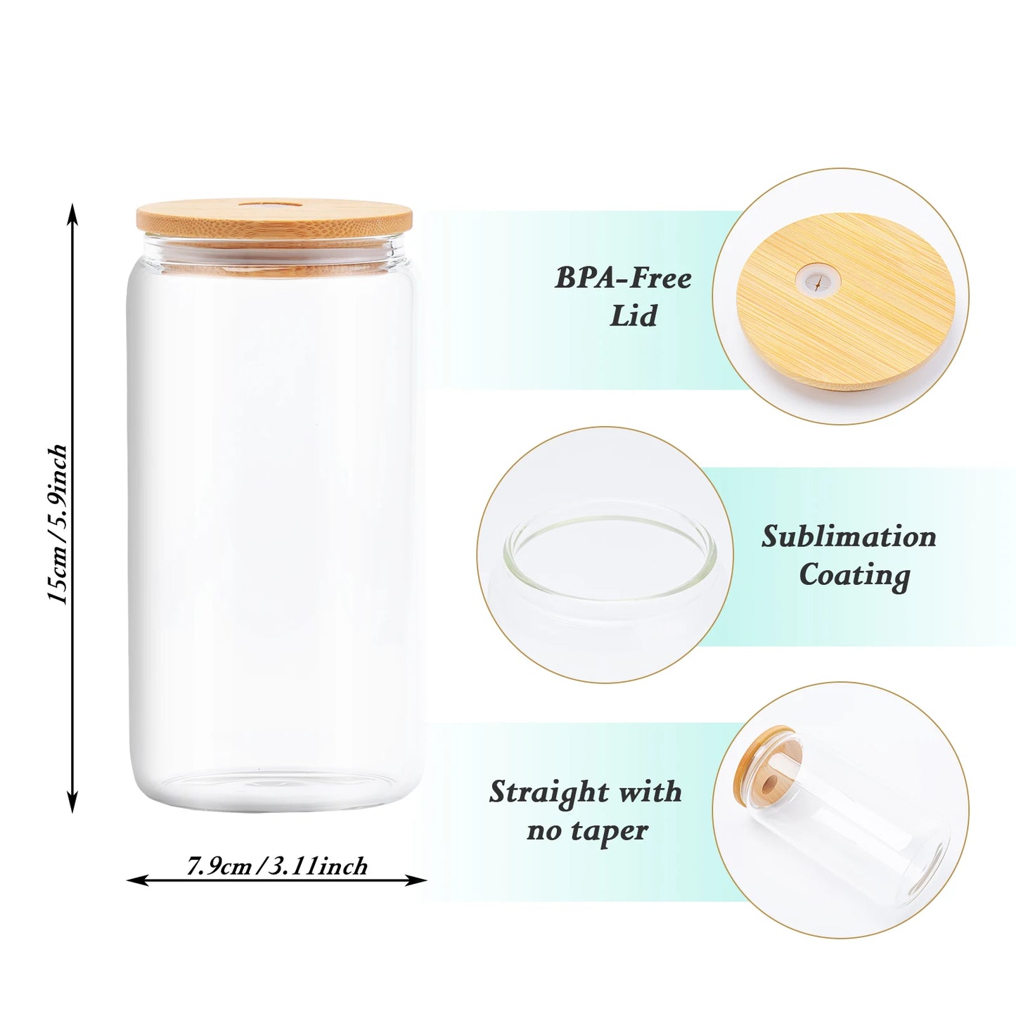 16oz sublimation glass tumbler with bamboo lid