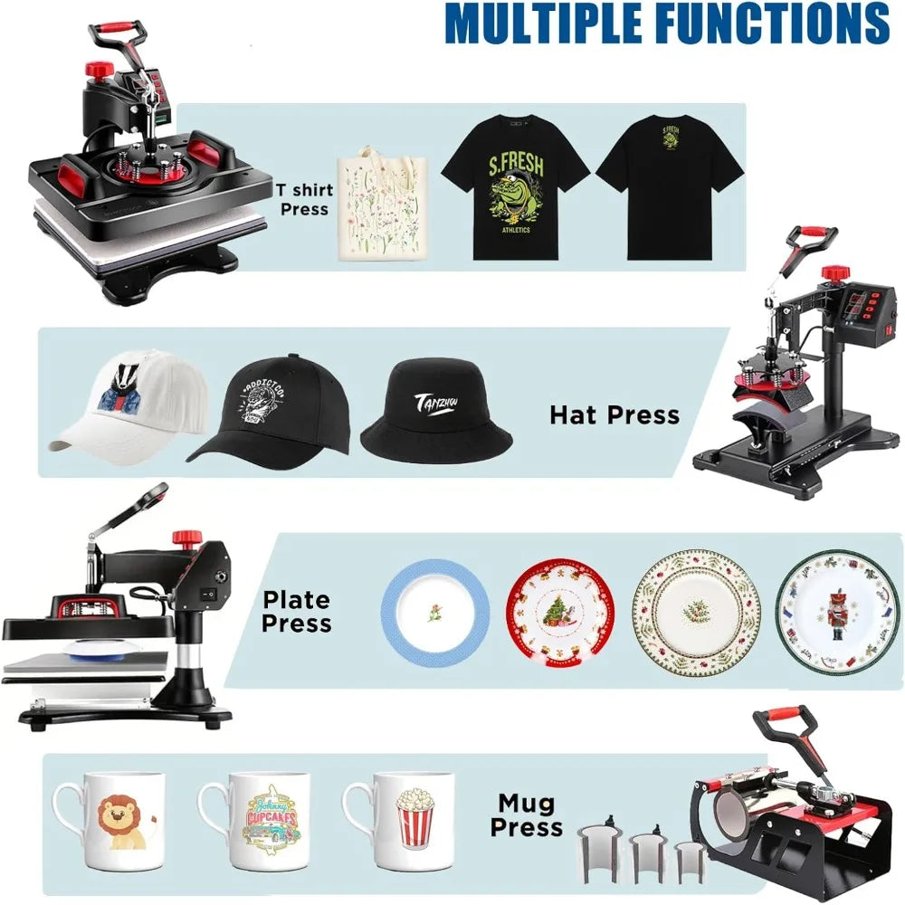 8 in 1 Heat Press Machine, 12" X 15" Swing Away, Digital