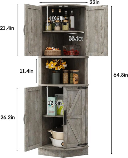 Farmhouse Corner Cabinet with 5 Storage Shelves.