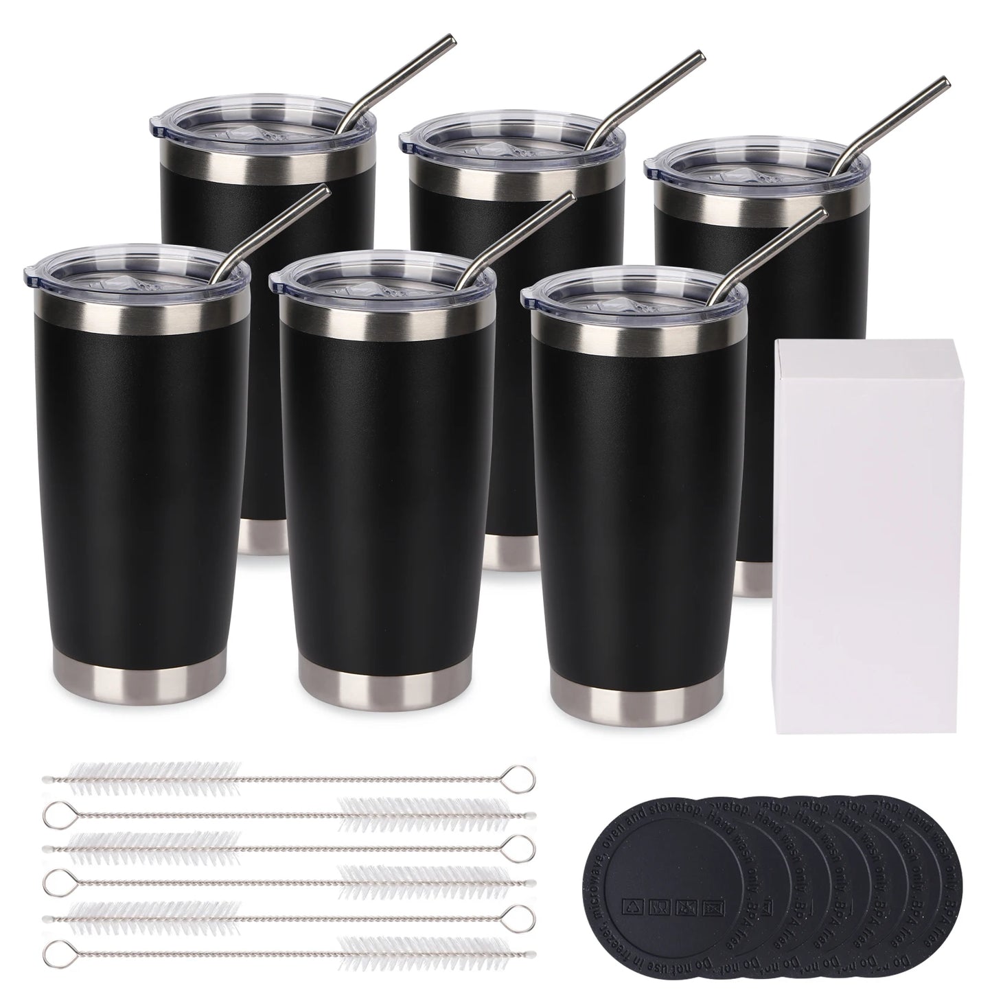 （6 Pack) 20oz Tumbler with Lid And Metal Straw.