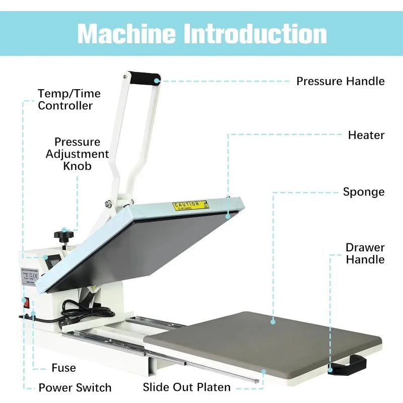 15x15 inch Industrial Quality Slide Out Heat Press.