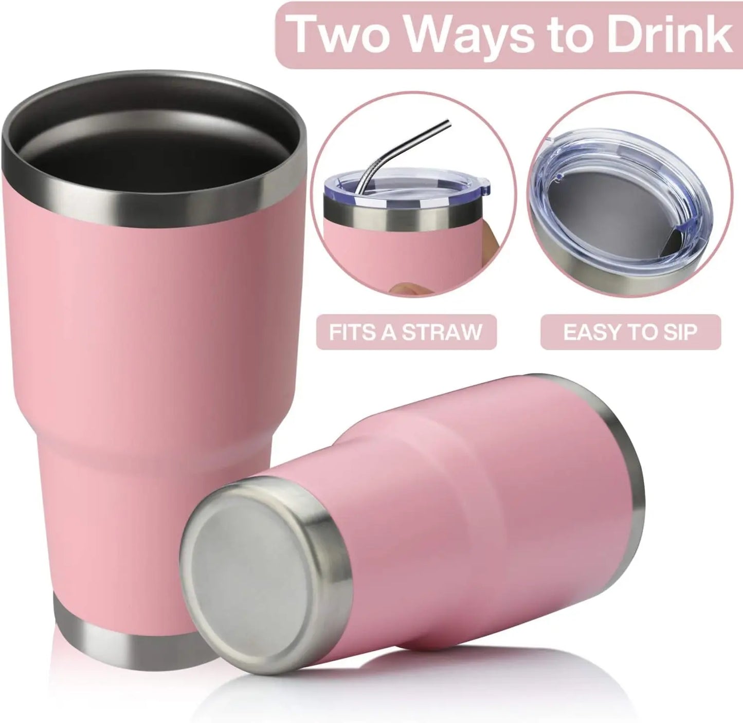 Pink 8 Pack, 30oz Insulated Tumblers, Lids and Straws