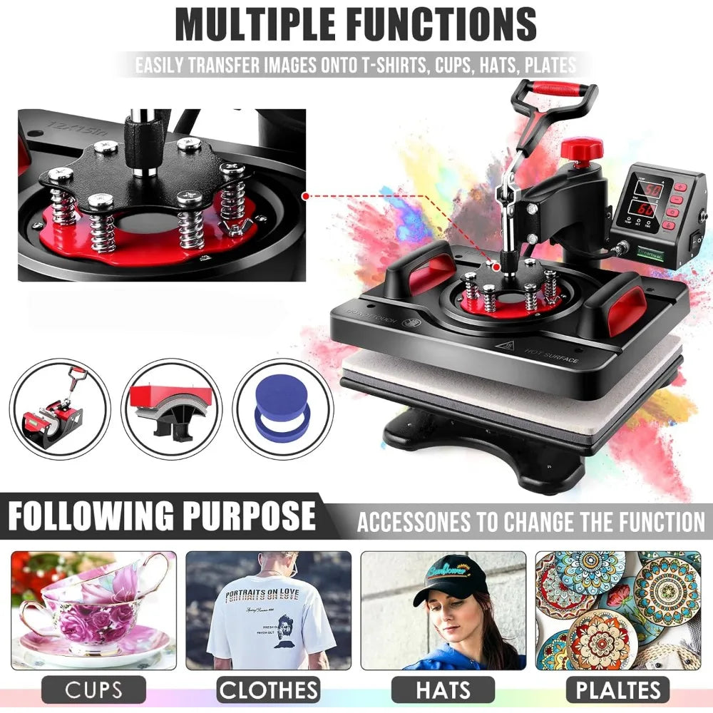 8 in 1 Heat Press Machine, 12" X 15" Swing Away, Digital